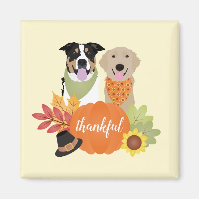 Thankful Dogs Thanksgiving Harvest Pumpkins Magnet (Front)