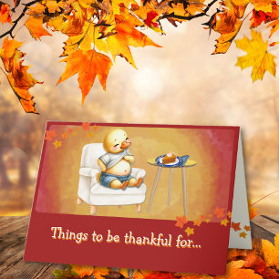 Thankful Duck With Stretchy Pants Thanksgiving Holiday Card