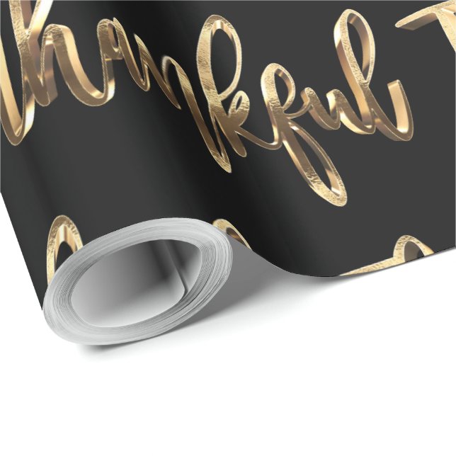 Thankful Elegant Black and Gold Thanksgiving Wrapping Paper (Roll Corner)