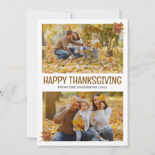 Thankful Elegant Happy thanksgiving family 2 photo Holiday Card