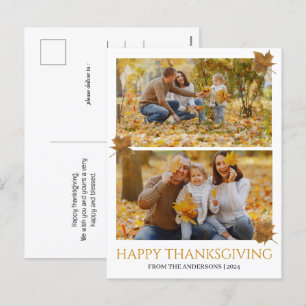 Thankful Elegant Happy thanksgiving family 2 photo Holiday Postcard