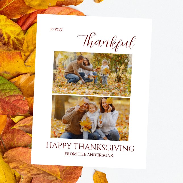 Thankful Elegant Happy thanksgiving family 2 photo Holiday Postcard (Creator Uploaded)