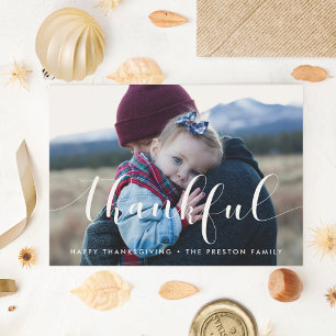 Thankful Elegant Thanksgiving family photo Holiday Card