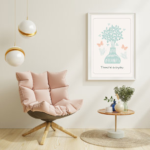 Thankful Everyday: Pale Butterflies and Floral Poster