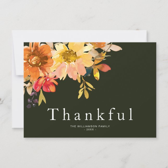 Thankful fall floral Happy Thanksgiving Card (Front)