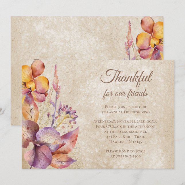 Thankful Fall Foliage Thanksgiving Friendsgiving Invitation (Front/Back)