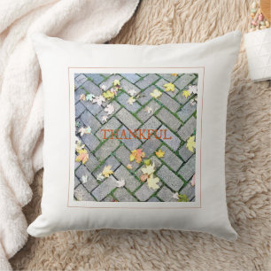 Thankful Fall Leaves Sidewalk Nature Photo Art Cushion