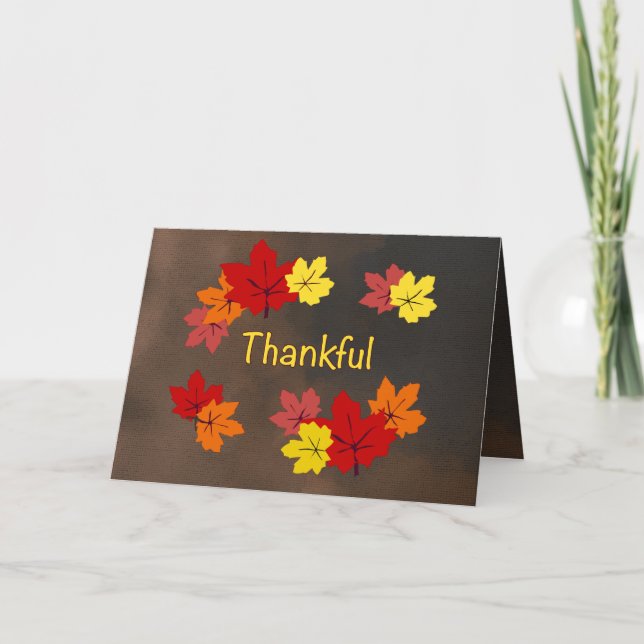 Thankful, Fall Maple Leaves Holiday Card (Front)