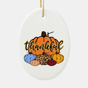 Thankful Fall Pumpkins Design Ceramic Tree Decoration