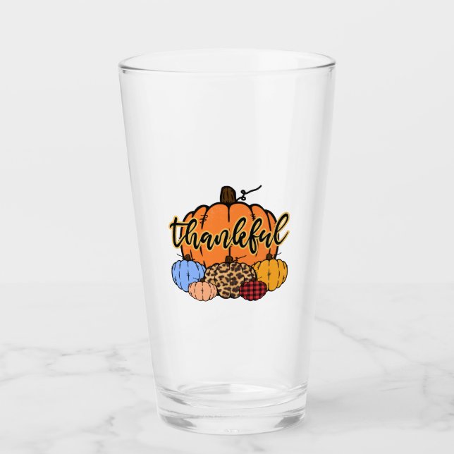 Thankful Fall Pumpkins Design Glass (Front)