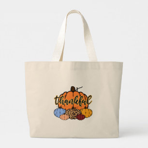 Thankful Fall Pumpkins Design Large Tote Bag