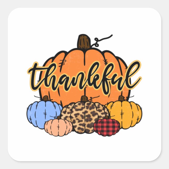 Thankful Fall Pumpkins Design Square Sticker (Front)