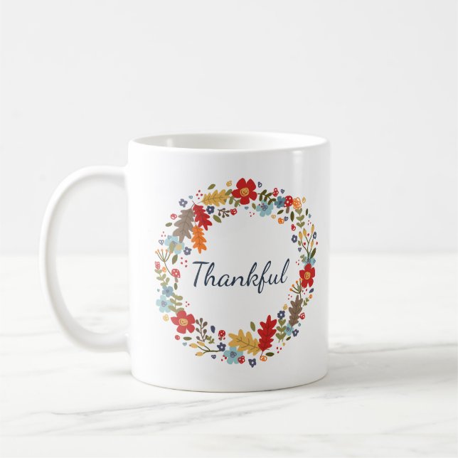 Thankful Fall Wreath Mug Thanksgiving Gift  (Left)