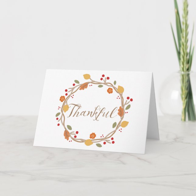 Thankful Fall Wreath Thanksgiving Greeting Card (Front)