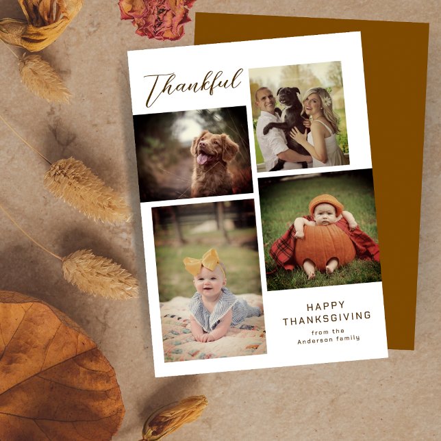 Thankful Family Collage Modern Thanksgiving Photo  Holiday Card (Creator Uploaded)