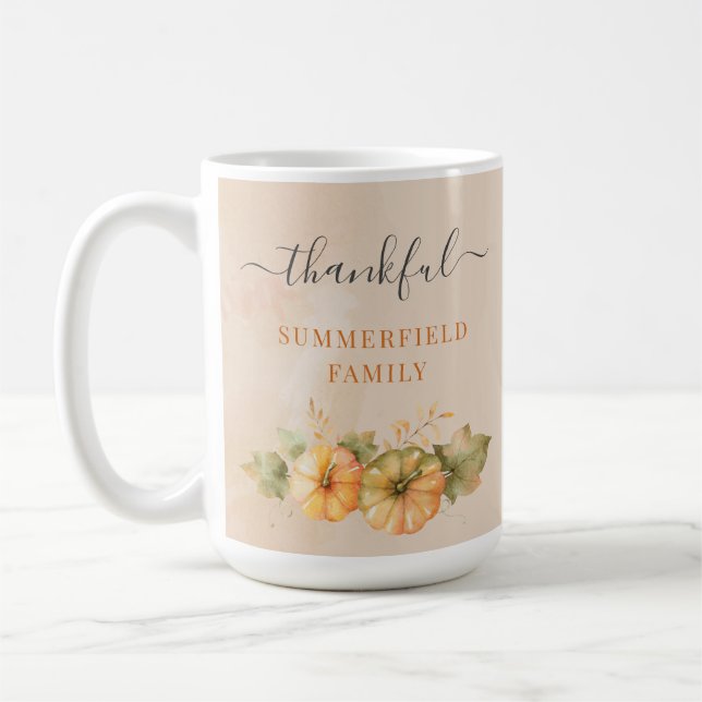 Thankful Family Fall Pumpkin Thanksgiving Custom Coffee Mug (Left)