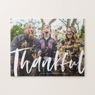 Thankful family photo custom jigsaw puzzle