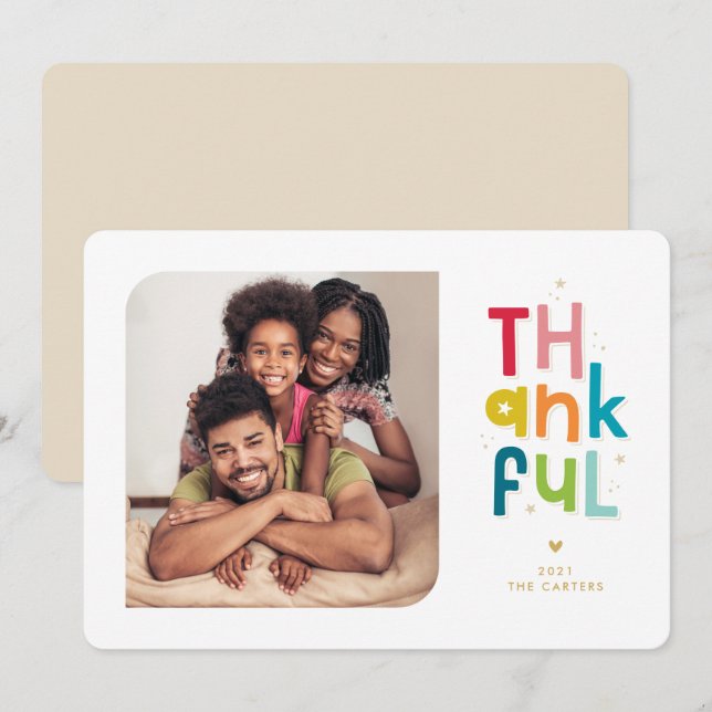 THANKFUL FAMILY PHOTO modern bright colourful  Announcement (Front/Back)