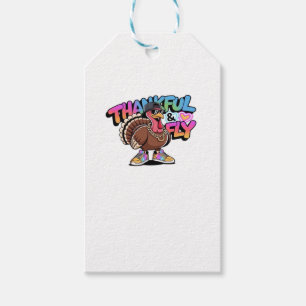 Thankful & Fly Turkey � Colorful Urban Cartoon Ove Gift Tags