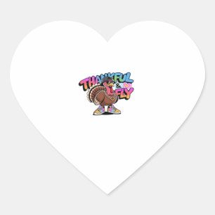 Thankful & Fly Turkey � Colorful Urban Cartoon Ove Heart Sticker