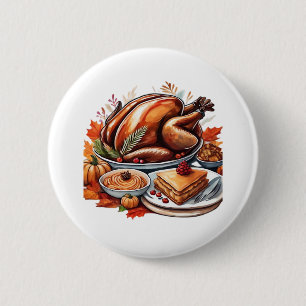 Thankful & Fly Turkey – Colourful Urban Cartoon Ov 6 Cm Round Badge