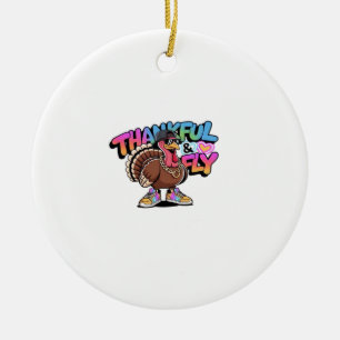 Thankful & Fly Turkey � Colourful Urban Cartoon Ov Ceramic Tree Decoration