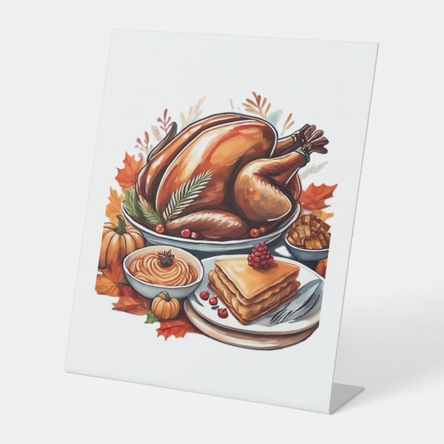 Thankful & Fly Turkey – Colourful Urban Cartoon Ov Pedestal Sign (Front)