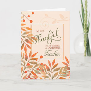 Thankful for a Wonderful Teacher Autumn Harvest Holiday Card