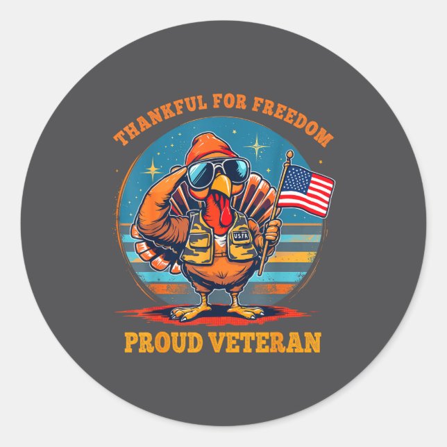 Thankful For Dom – Proud American Veteran Thanksgi Classic Round Sticker (Front)
