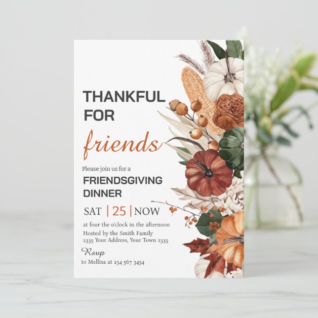 Thankful For Friends Dinner Invitation (Standing Front)