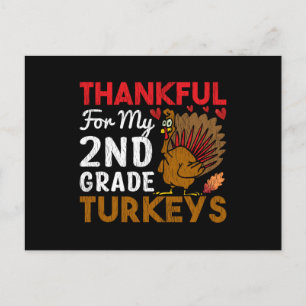 Thankful For My 2nd Grade Turkey Thanksgiving Postcard