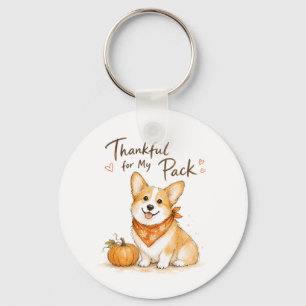 Thankful For My Pack Watercolor Corgi Key Ring