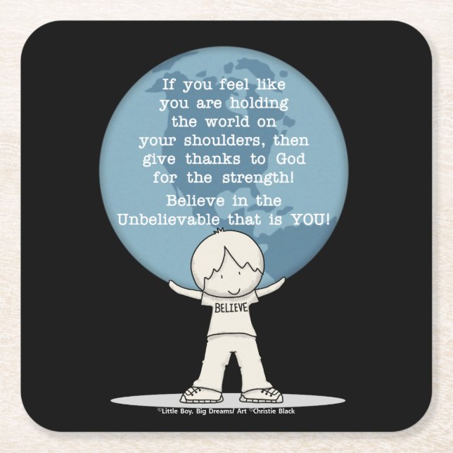 Thankful for Strength Square Paper Coaster (Front)