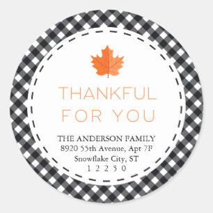 Thankful For You  Black & White Plaid Thanksgiving Classic Round Sticker