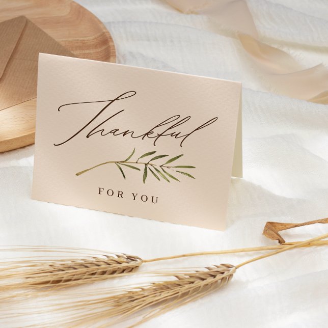 Thankful for You Calligraphy & Leaves Thanksgiving Card (Creator Uploaded)