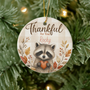 Thankful for You Fall Racoon Thanksgiving Ceramic Tree Decoration