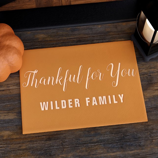 Thankful For You Family Name Orange Fall Doormat (Thankful for You doormat with space for family name. Perfect addition to your Thanksgiving decor)