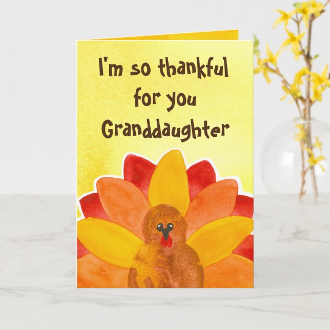 Thankful For You Granddaughter Happy Thanksgiving Card (Yellow Flower)
