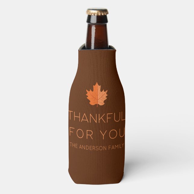 Thankful For You | Modern Minimalist Thanksgiving Bottle Cooler (Bottle Front)