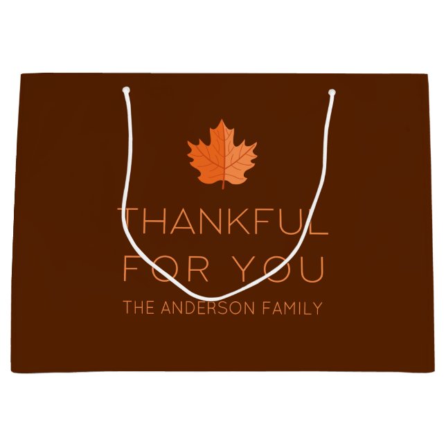 Thankful For You | Modern Minimalist Thanksgiving Large Gift Bag (Front)
