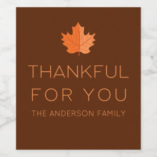 Thankful For You   Modern Minimalist Thanksgiving  Wine Label