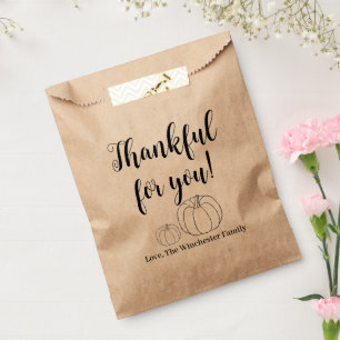 Thankful for you pumpkin custom black script text favour bags