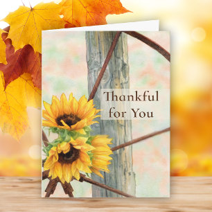Thankful for You Rustic Sunflowers Thanksgiving Card