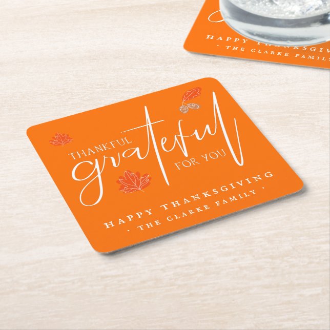 Thankful for You | Thanksgiving Friendsgiving Square Paper Coaster (Angled)