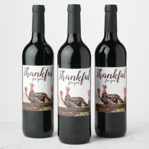 'Thankful for You' Thanksgiving Wine Label