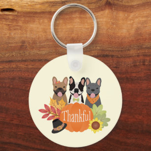 Thankful French Bulldogs Thanksgiving Key Ring