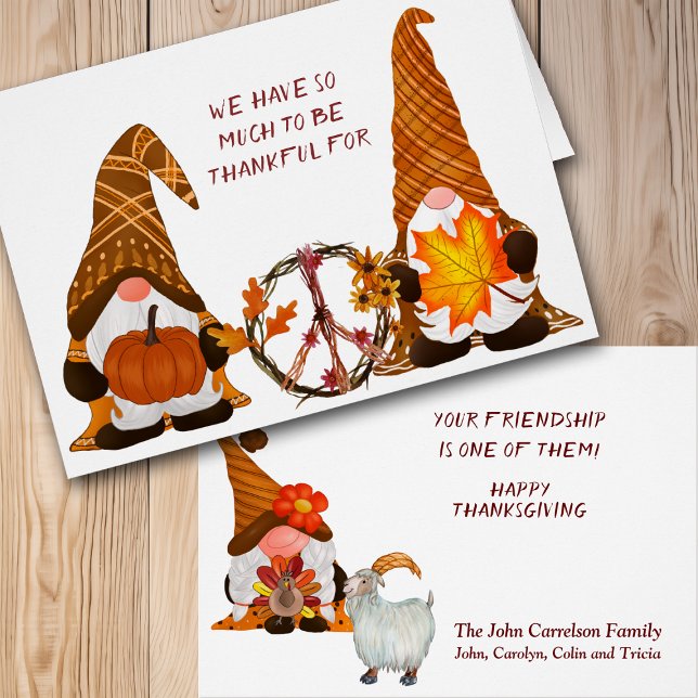 Thankful Friendship Gnomes Thanksgiving Card (Creator Uploaded)