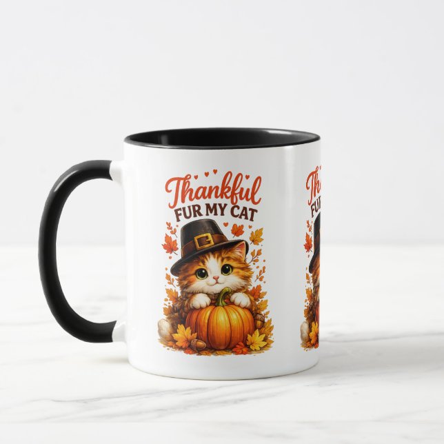 Thankful Fur My Cat Thanksgiving Cat Mug (Left)