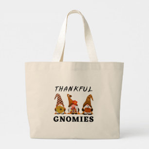 Thankful Gnomies with Cute Autumn Trio of Gnomes Large Tote Bag