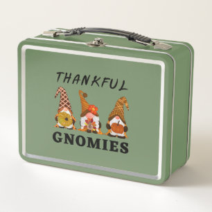 Thankful Gnomies with Cute Autumn Trio of Gnomes Metal Lunch Box